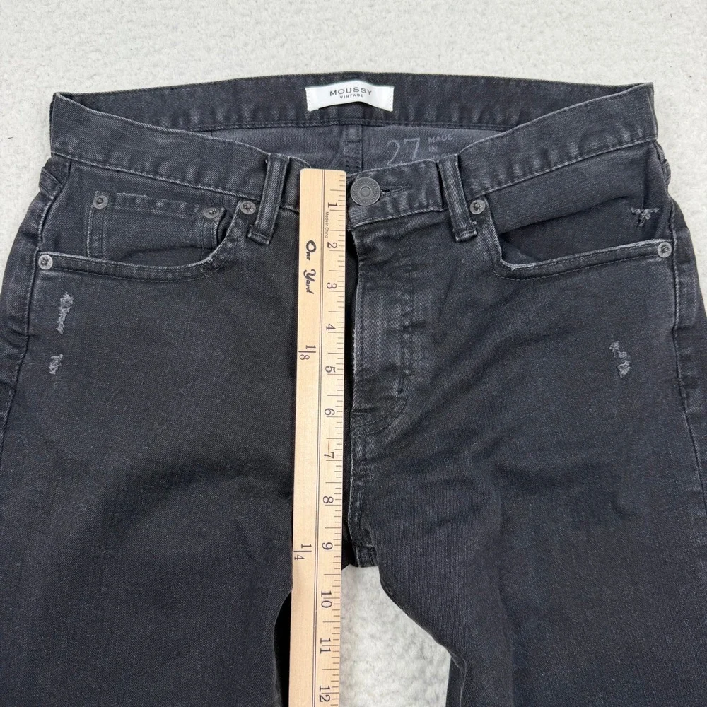 Moussy Vintage Ithan Jeans Women‎ 27 Black Distressed Skinny Japan Split Hem